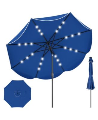 Scalloped Solar Market Patio Umbrella with 24 LED Lights and Push Tilt