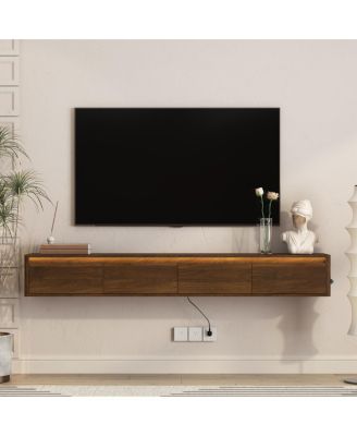 Floating Wall-Mounted TV Stand with LED Lights and Power Outlet