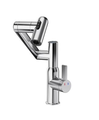 Chrome Bathroom Sink Faucet with Spray Function Temperature Display Anti Skid Switch Hot Cold Control 360 Degree Rotary