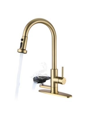3 in 1 Kitchen Faucet with Press Type Glass Rinser Universal for 1 and 3 Holes High Arc Pull Down Sprayer 3 Function Spray Mode Brushed