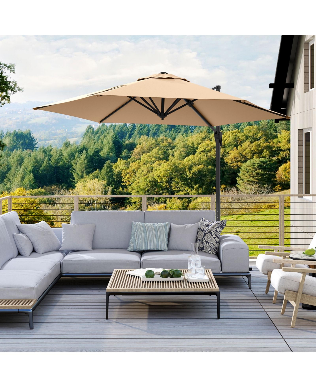 Sugift 9 feet Cantilever Patio Umbrella with Vented Top and Sun-Protective Canopy