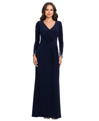 Women's V-Neck Gown with Embellished Cuff 