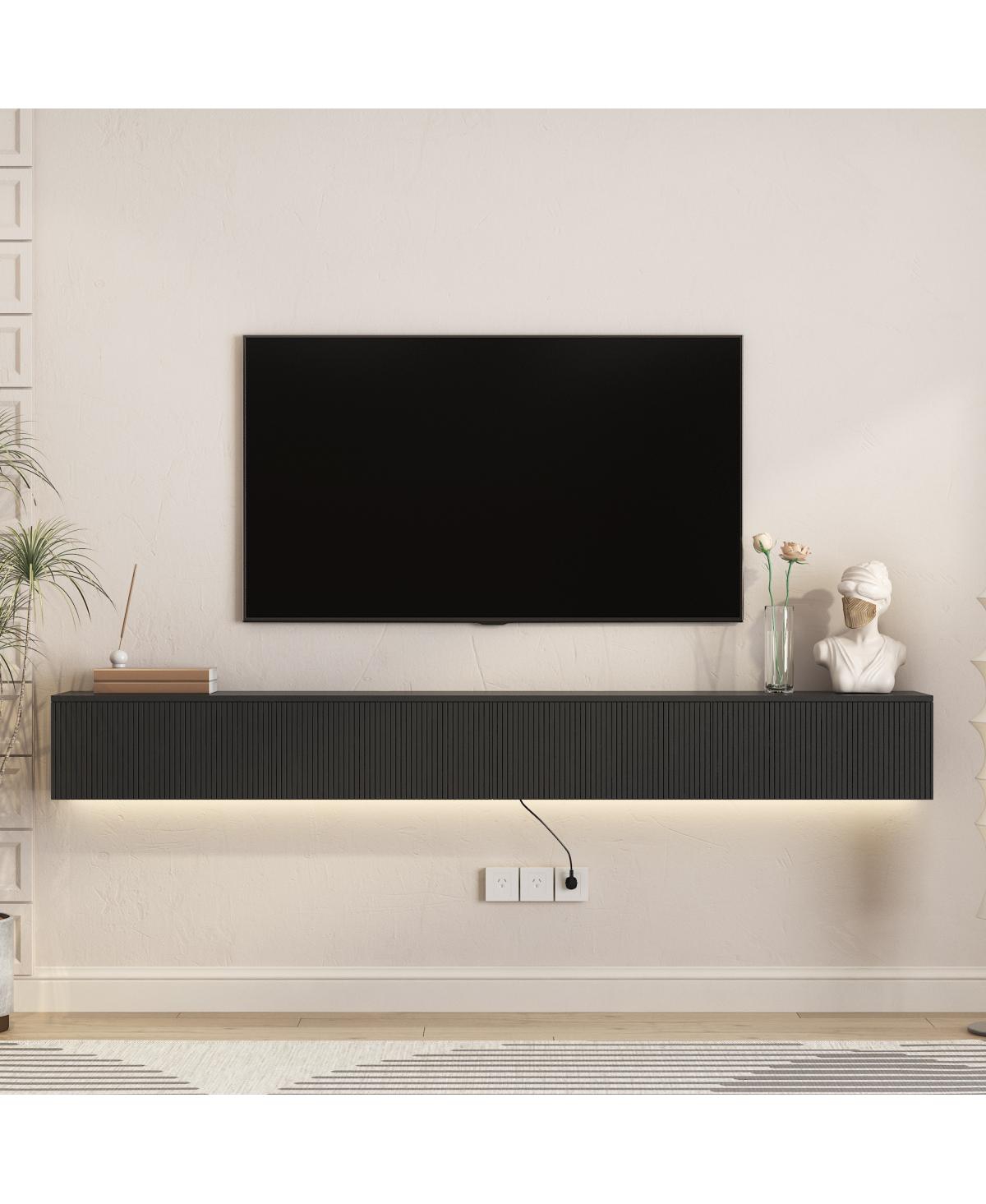 Streamdale Furniture 86.6" Modern Floating Tv Stand with 16-Color Led Lights