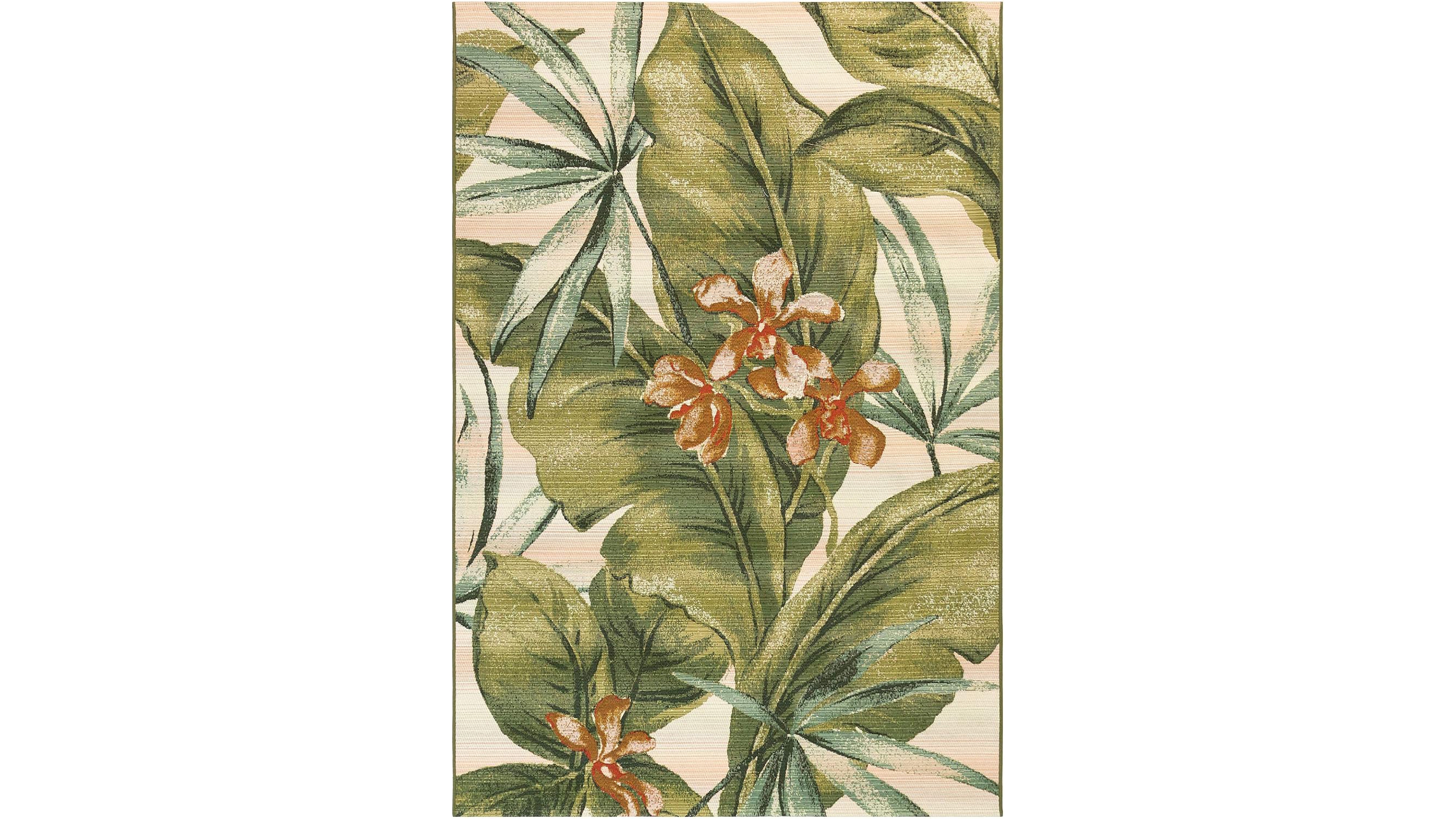 Liora Manne' Marina Tropical Leaf Cream 7'10" x 9'10" Outdoor Area Rug