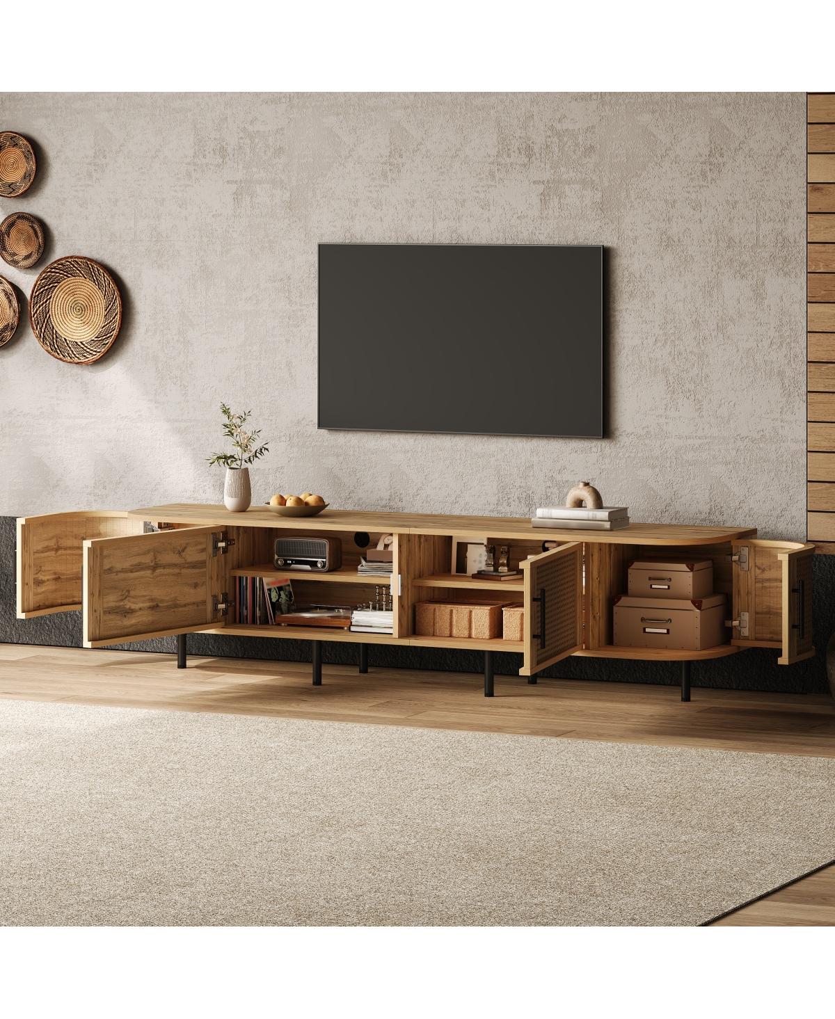 Streamdale Furniture 70" Modern Rattan Tv Stand for TVs up to 80" with Storage and Cable Management