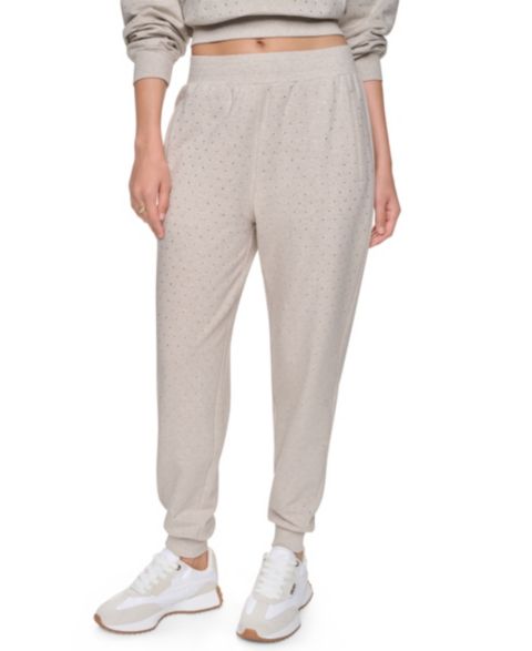 Женские брюки DKNY Jeans High-Rise Rhinestone Pull-On Jogger, цвет: Меланжевый / Прозрачный