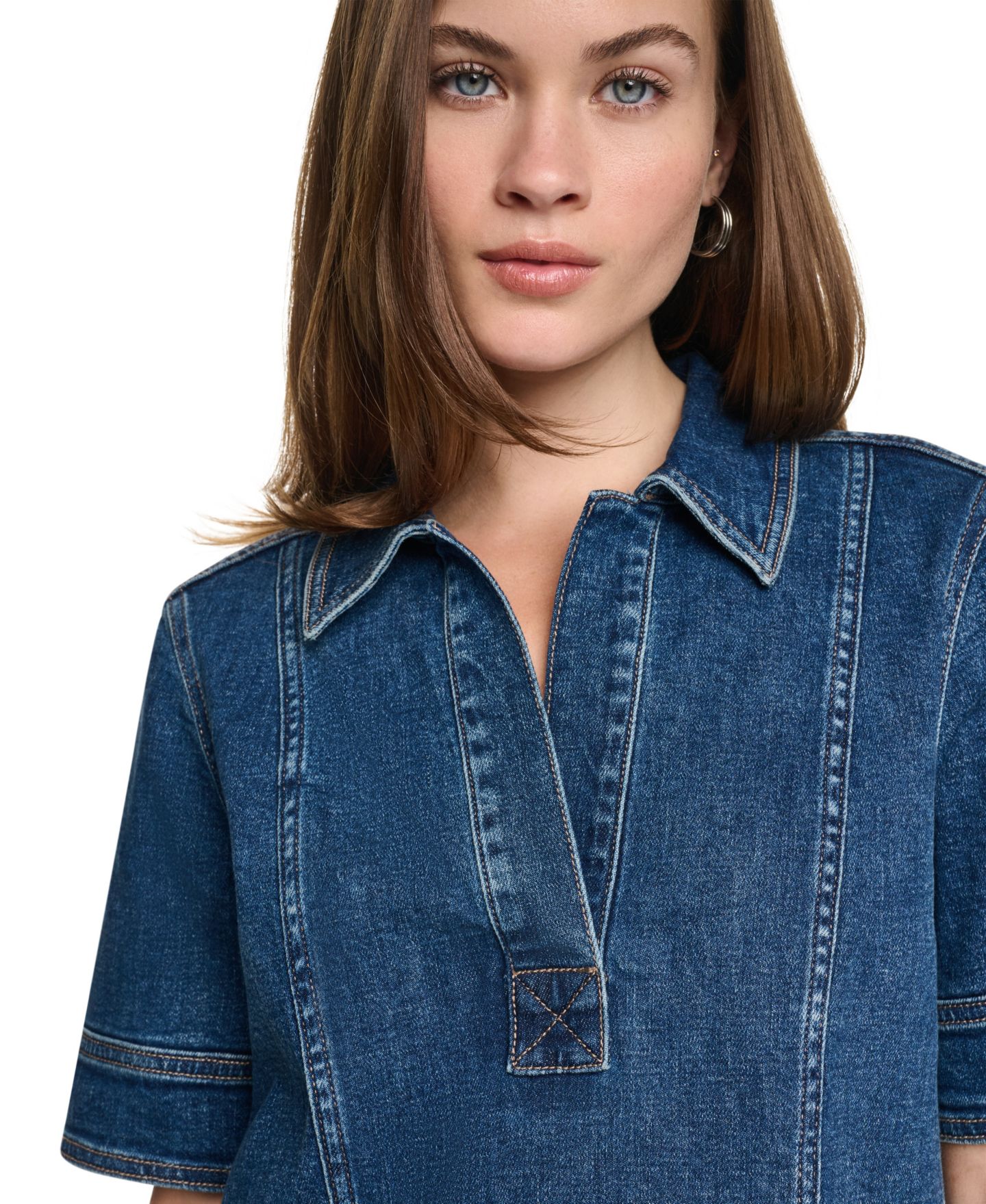 Женское платье DKNY Jeans Collared Trapeze Seamed Denim Dress, цвет: Белый — фото 4