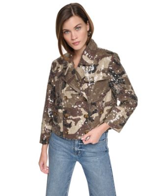 Women's Sequin Double Breasted Button-Front Trench Jacket