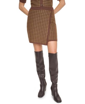 Women's Window Pane Plaid Pull-On Mini Skirt