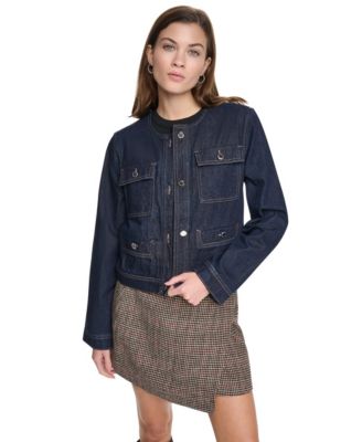 Women's Mixed Media Crewneck Denim Jacket