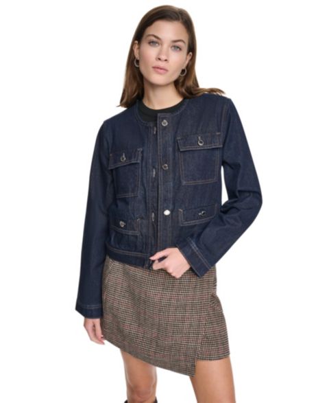 Женская куртка DKNY Jeans Mixed-Media Cropped Denim Jacket, цвет: Гусиная лапка
