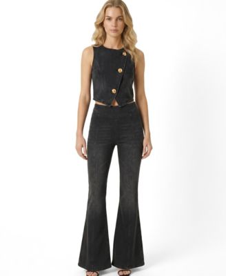 Women's Denim Vest Top And Wide-Leg Pant Set