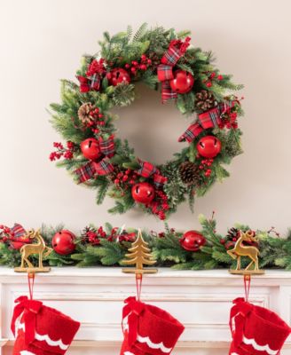 26" Christmas Bell Pinecone Berry Bow Wreath