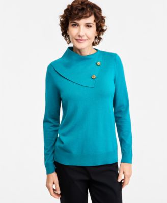 Petite Long-Sleeve Envelope-Neck Pullover Sweater