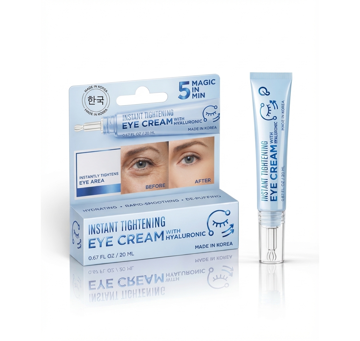 Lovery Korean Skin Care Hyaluronic Eye Cream, Instant Tightening and Hydrating, Firming and Depuffing Korean Under-Eye Treatment - Blue