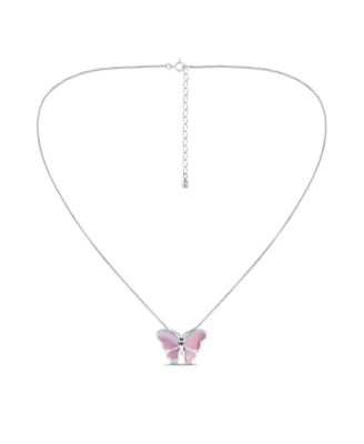 Pink Shell Inlay Fine Silver-Plated Butterfly Slide Necklace
