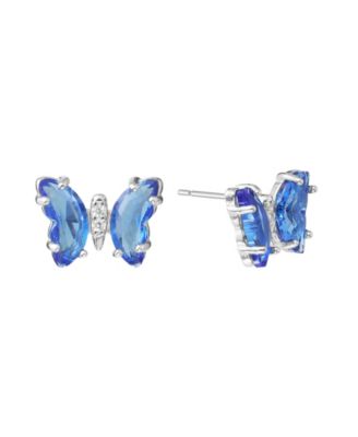 Sterling Silver Crystal Butterfly with Cubic Zirconia Stud Earrings