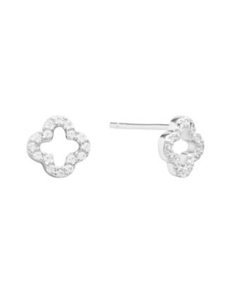 Sterling Silver Cubic Zirconia Open Clover Stud Earrings