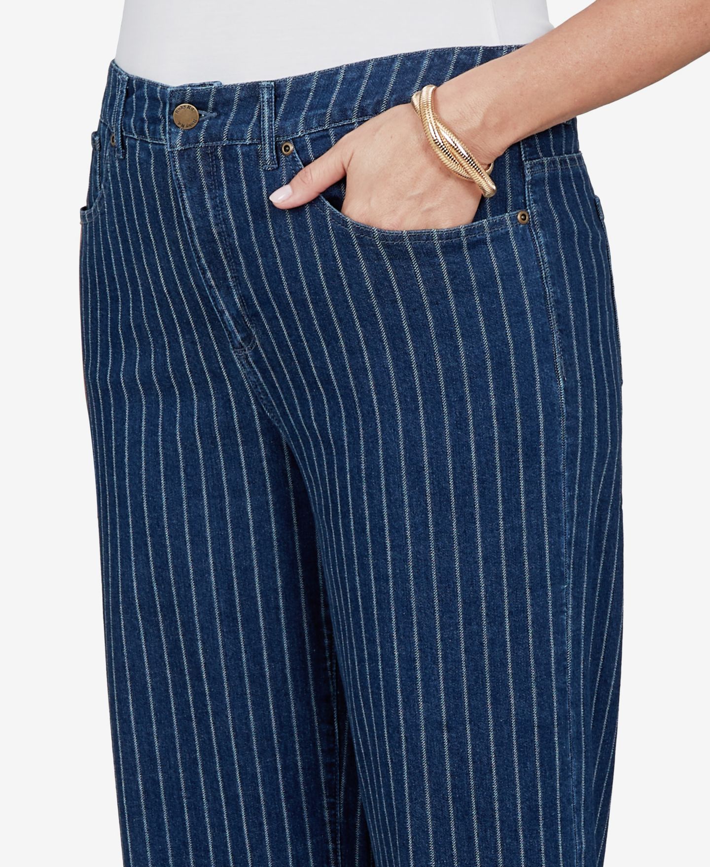 Женские джинсы Ruby Rd. Plus Size Pinstripe Wide Cuff Denim Jeans, цвет: Индиго разноцветный — фото 4