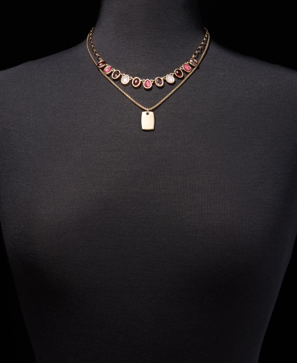 Anne Klein Stone & Dog Tag Layered Pendant Necklace, 16" + 3" extender
