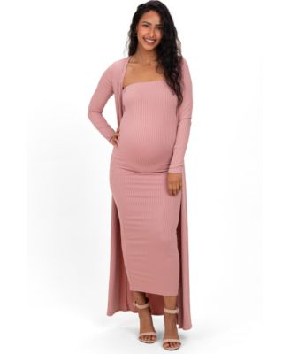 Women's Mauve Ribbed Sleeveless Dress Cardigan Set