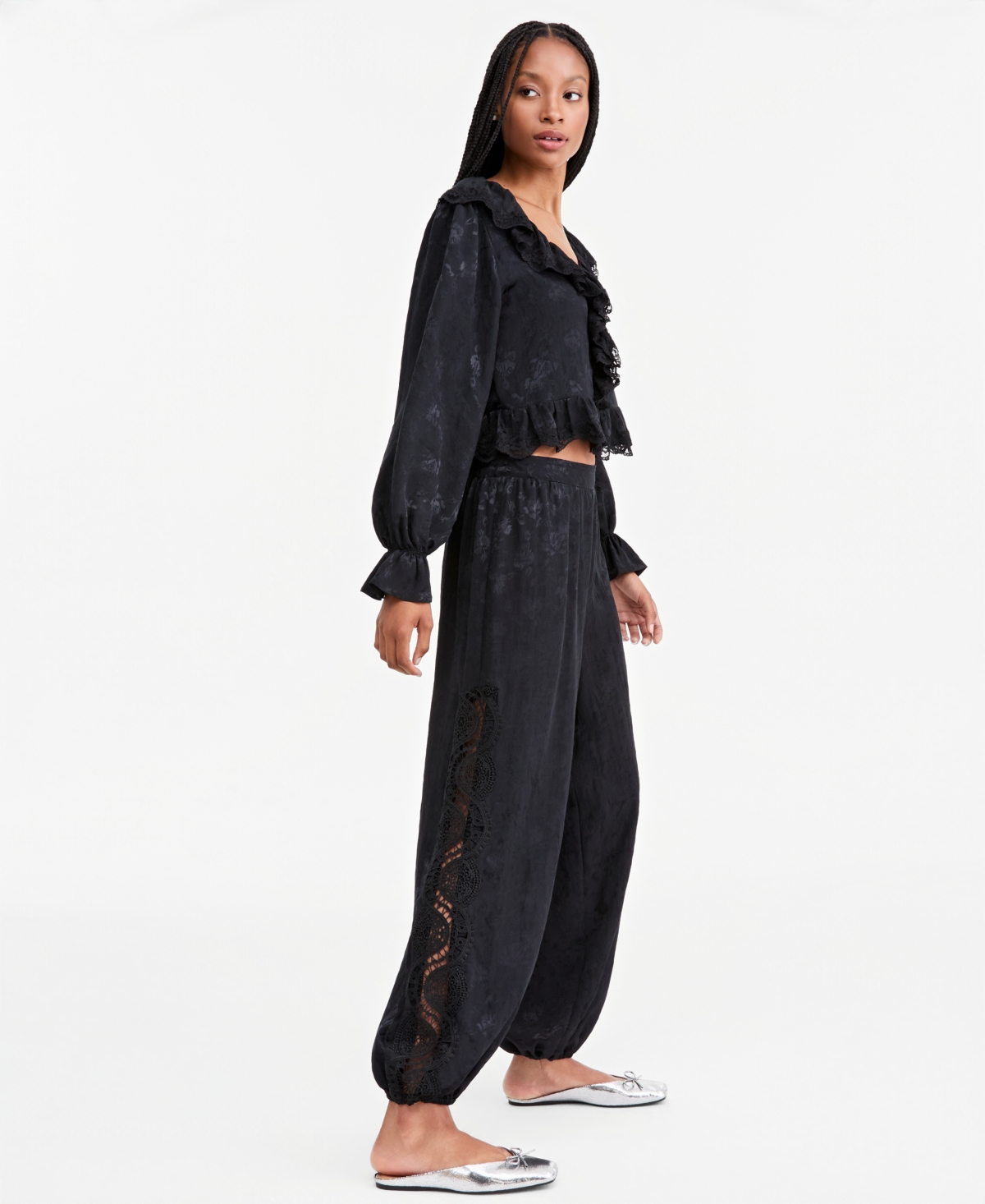 And Now This Women's Pull-On High-Rise Satin Jacquard Balloon Pants, Macy's Exclusive