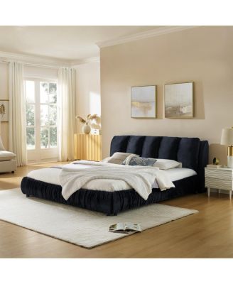 King Size Upholstered Bed Frame with Segmented Sponge Headboard