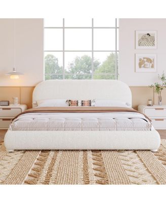 Cream Style Fabric Upholstered Bed, Simple Modern Bedroom Double Bed