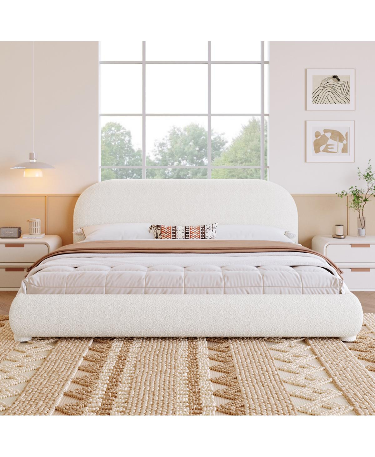 Streamdale Furniture Cream Style Fabric Upholstered Bed, Simple Modern Bedroom Double Bed