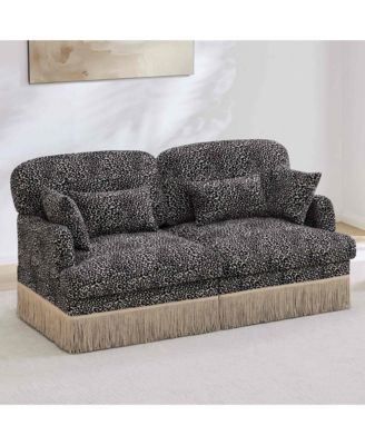 Deep Seat Loveseat Couch, Leopard Print Chenille, Ergonomic Back Support, Tassel Edge, With Pillows