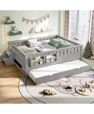   Loft Bed with Bookshelves, Staircase, Safety Rails, and Trundle