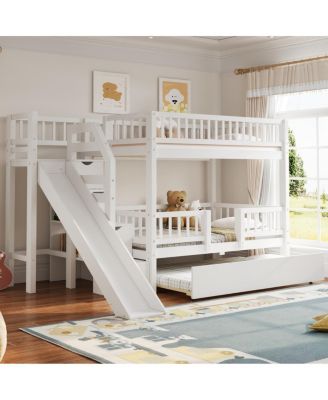 Bunk Bed with Storage Staircase, Slide and Trundle
