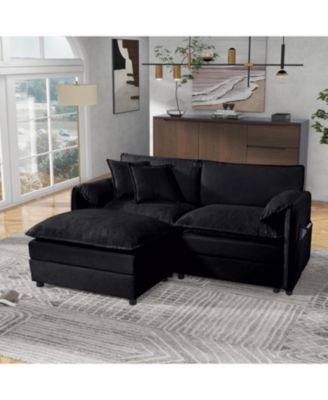 Deep Seat Sectional Sofa Cloud Couch with Ottoman,  Modern Chenille Comfy Love Seat Upholstered Modular L Shaped Couch