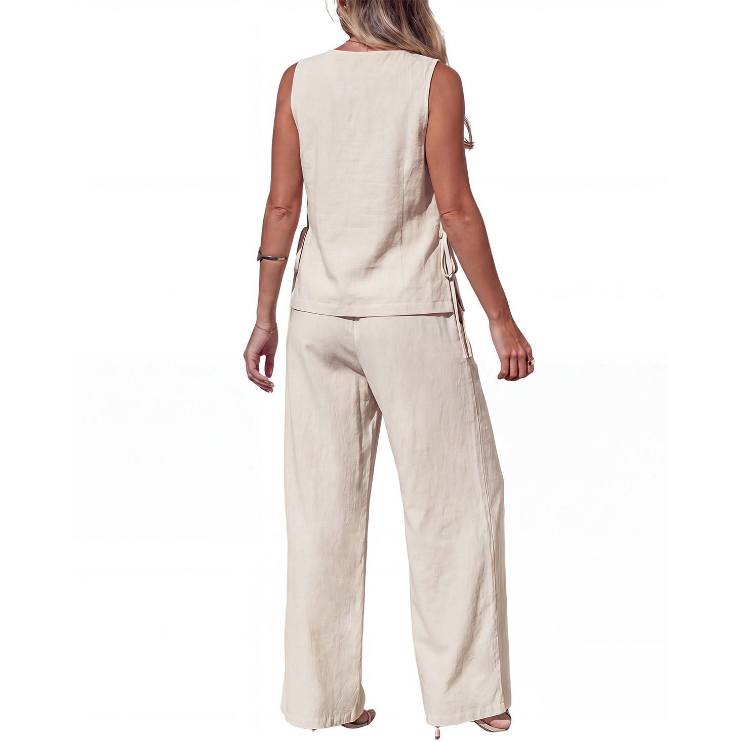 Женские брюки Cupshe Cream Essence Sleeveless Vest Trouser Two Piece Outfit, цвет: Бежевый / Хаки — фото 3