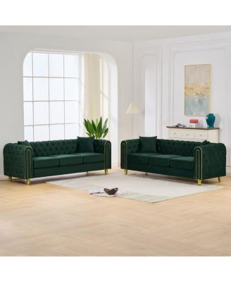  3+3 Seater Velvet Chesterfield Sofa