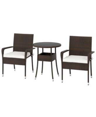 Outdoor 3-Piece Wicker Furniture Set with Glass Top Table