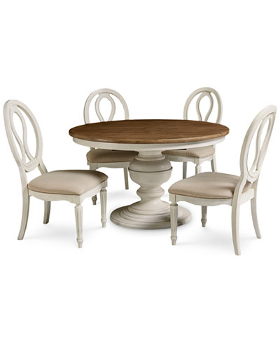 Sag Harbor Round Dining Furniture 5 Pc Set Expandable Round Dining Pedestal Table 4 Side Chairs