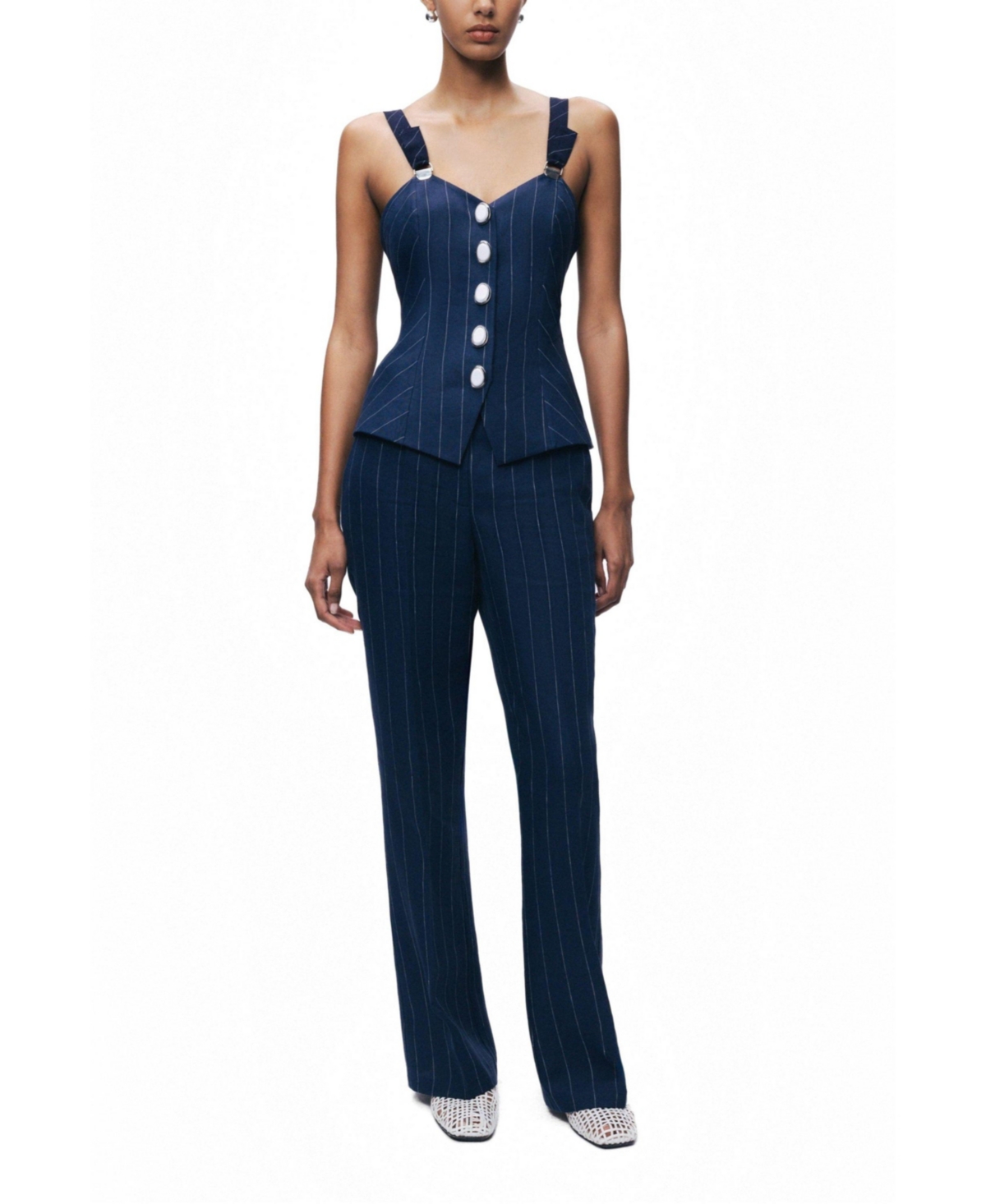 Nocturne Women's Pinstripe Corset Bustier Top
