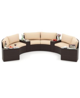 7 Piece Patio Furniture Set with PE Rattan Half Moon Curved Loveseats and Side Tables