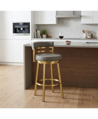 26" Faux Leather and Stainless Steel Low Back Counter Height Swivel Bar Chair