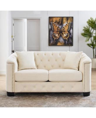  59-Inch Modern Chesterfield Velvet 2-Seater Sofa with Nailhead Trim
