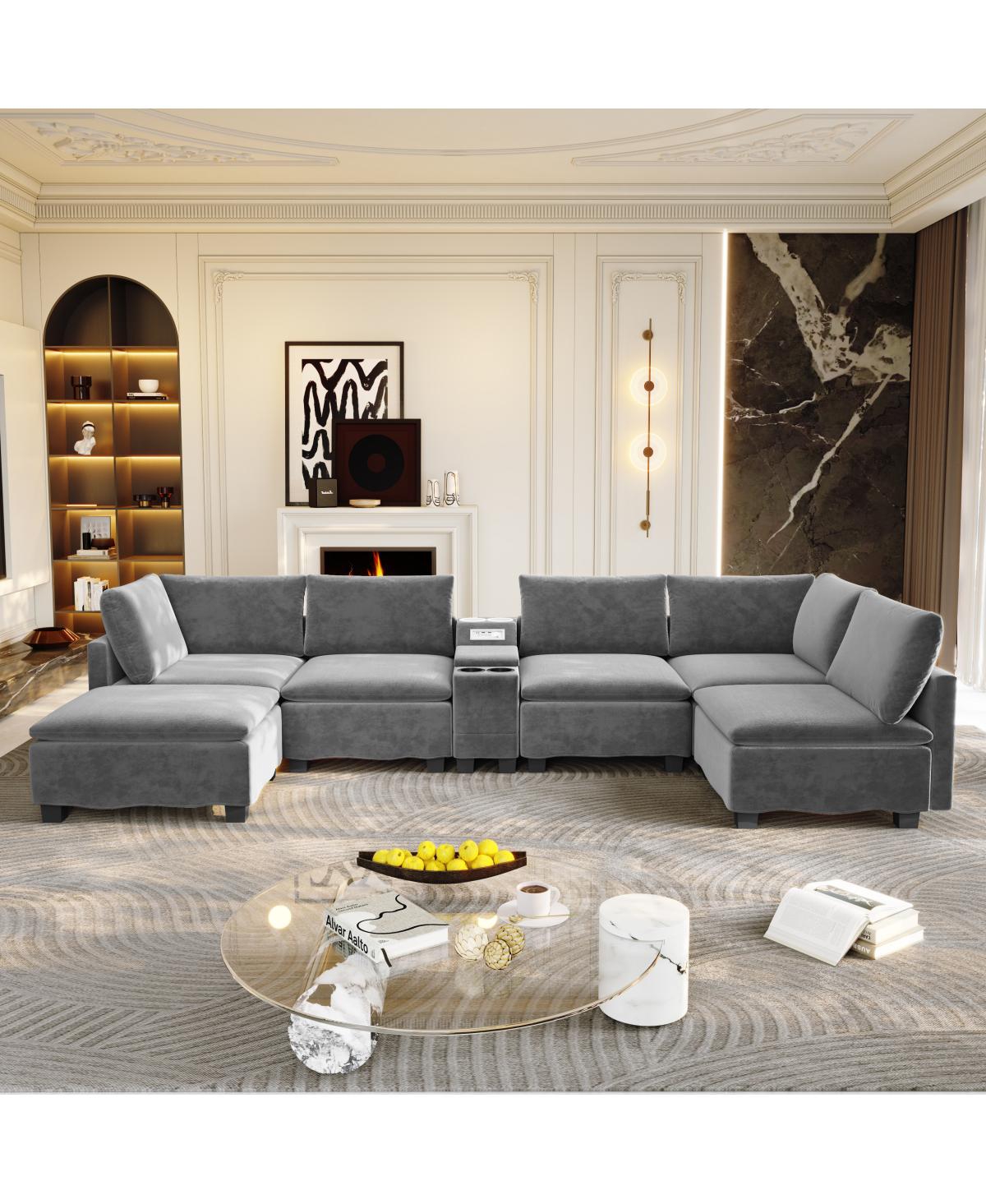 Streamdale Furniture 121.2" Modular U-Shaped Cloud Sectional Sofa with Storage and Usb
