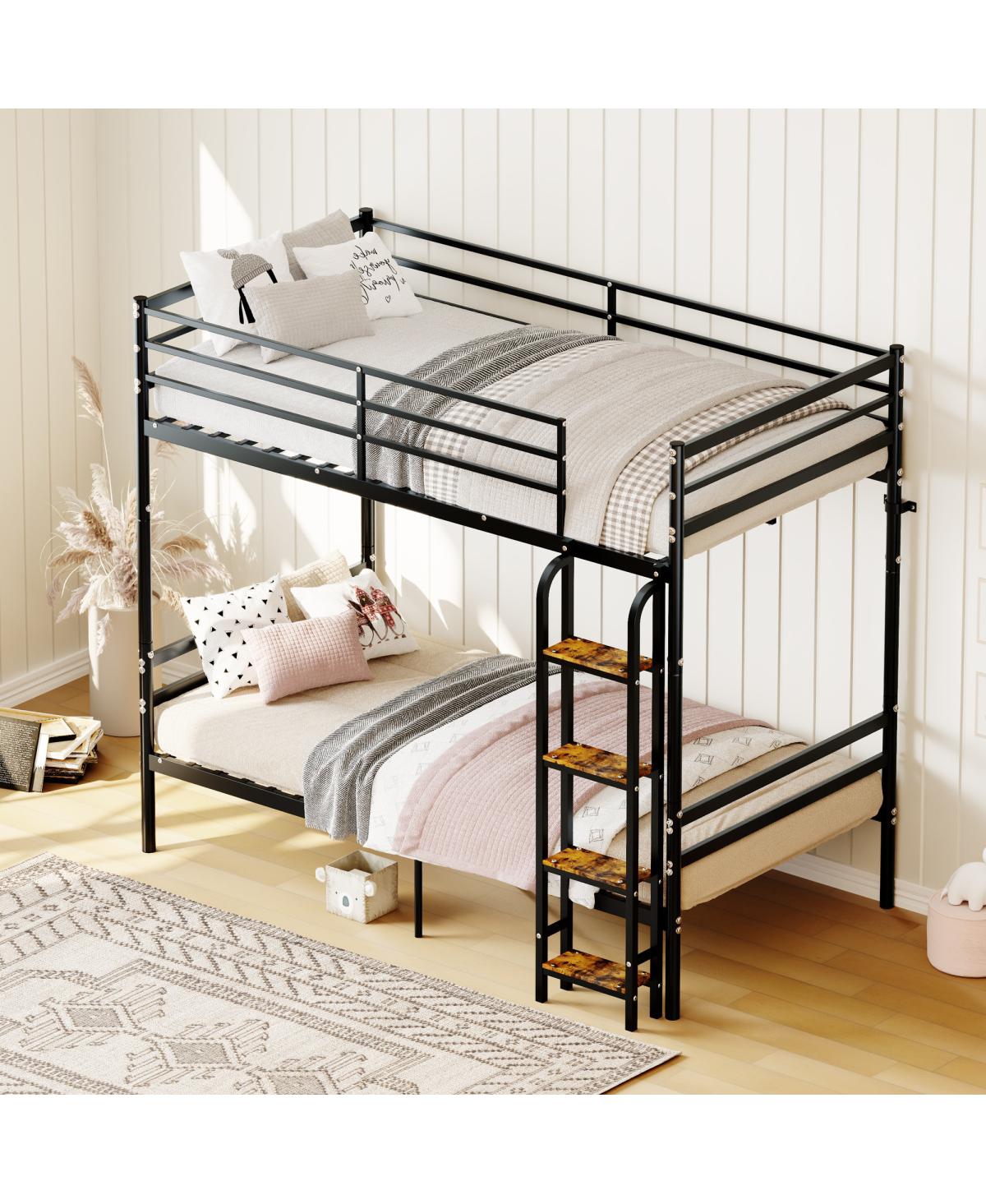 Streamdale Furniture Twin Over Twin Metal Bunk Bed with Ladder, Space Saving