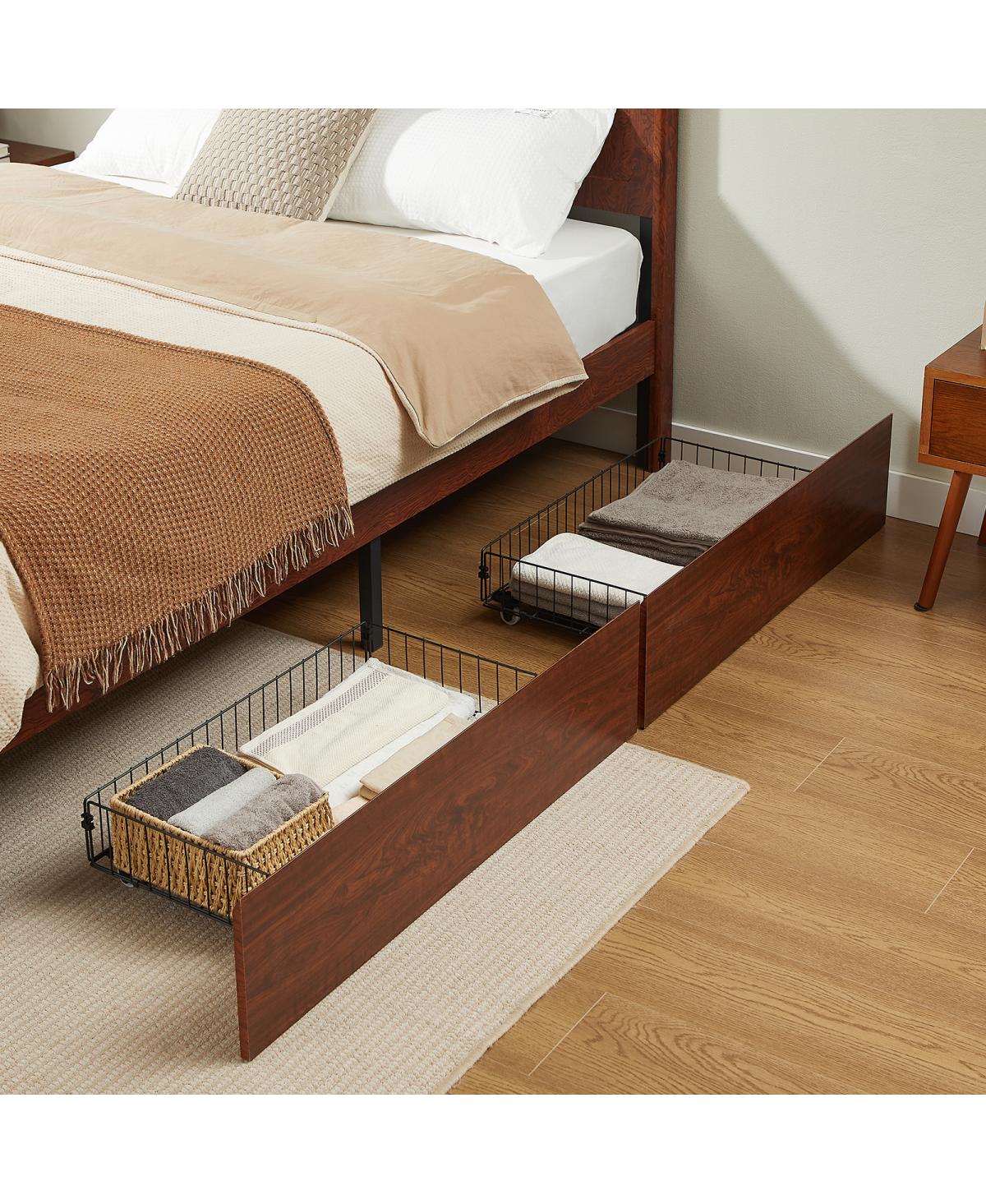 Streamdale Furniture Queen Solid Wood Platform Bed with Storage Drawers and Curved Headboard