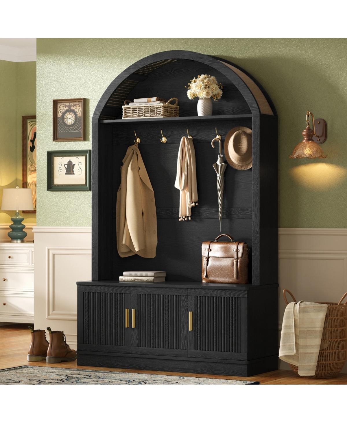 Streamdale Furniture Farmhouse Arched Hall Tree with 5 Hooks and Storage Bench