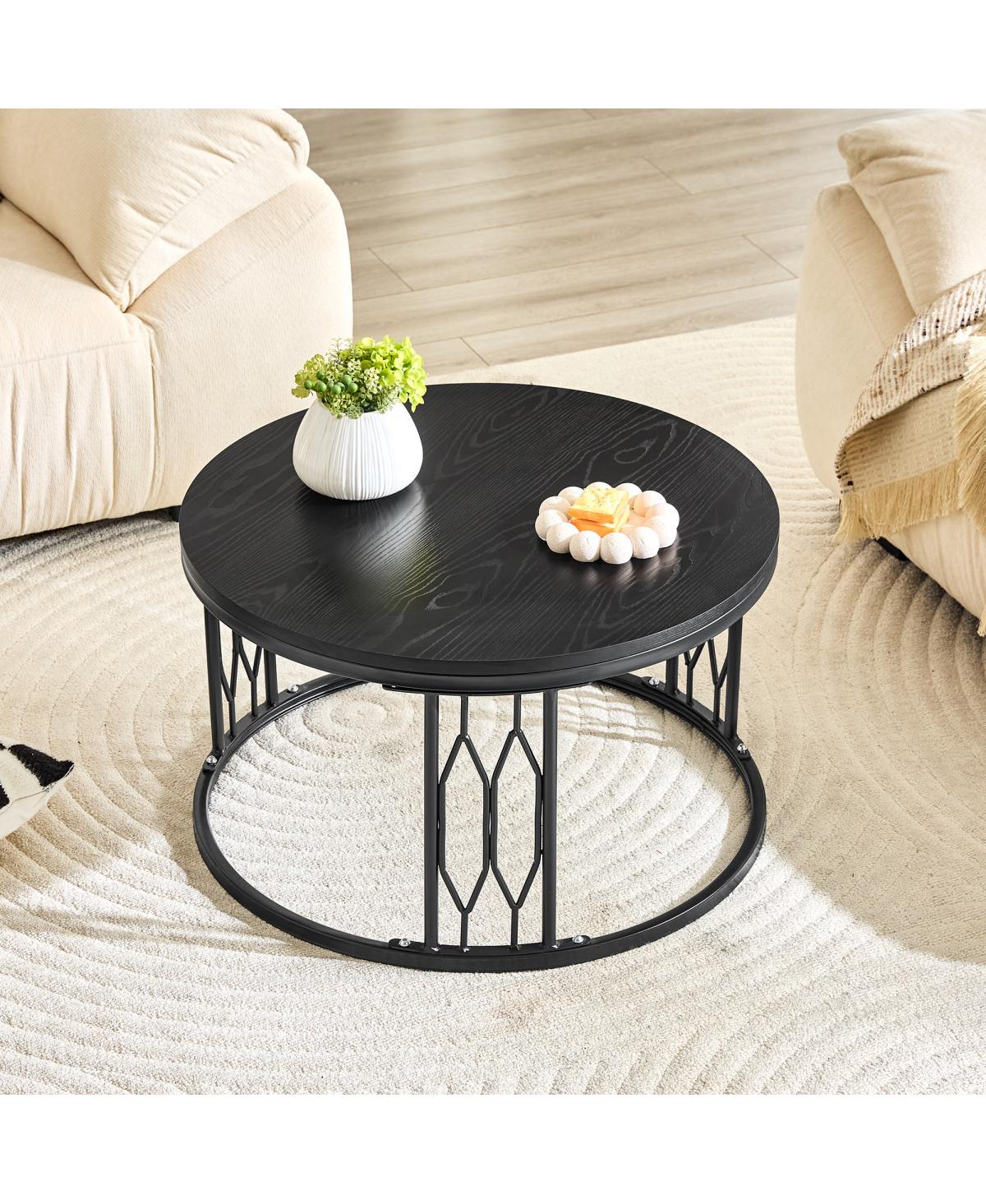 Streamdale Furniture 27.5-inch Round Mdf Coffee Table with Industrial Metal Frame
