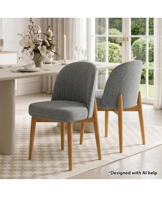 Modern Upholstered Dining Side Chairs Set of 2, Fabric, Parson Chairs with Solid-Wood Legs, 4" Thick Cushion, Full-Back Chairs