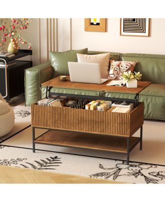 Lift Top Coffee Table with Hidden Storage and Lower Shelf