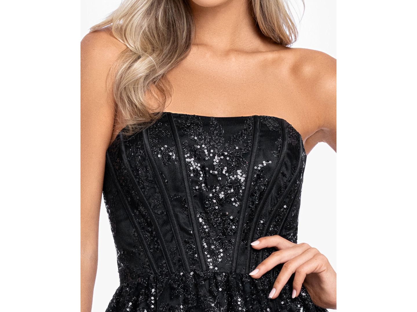 Женское платье Blondie Nites Juniors' Sequin Off-the-Shoulder Homecoming Mini, цвет: Чёрный — фото 4