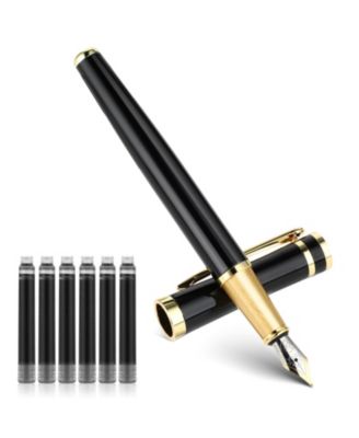 Luxury Metal Fountain Pen Set 0.5mm Fine Nib 6 Black Ink Cartridges Smooth Writing Gift for Business Office Journaling